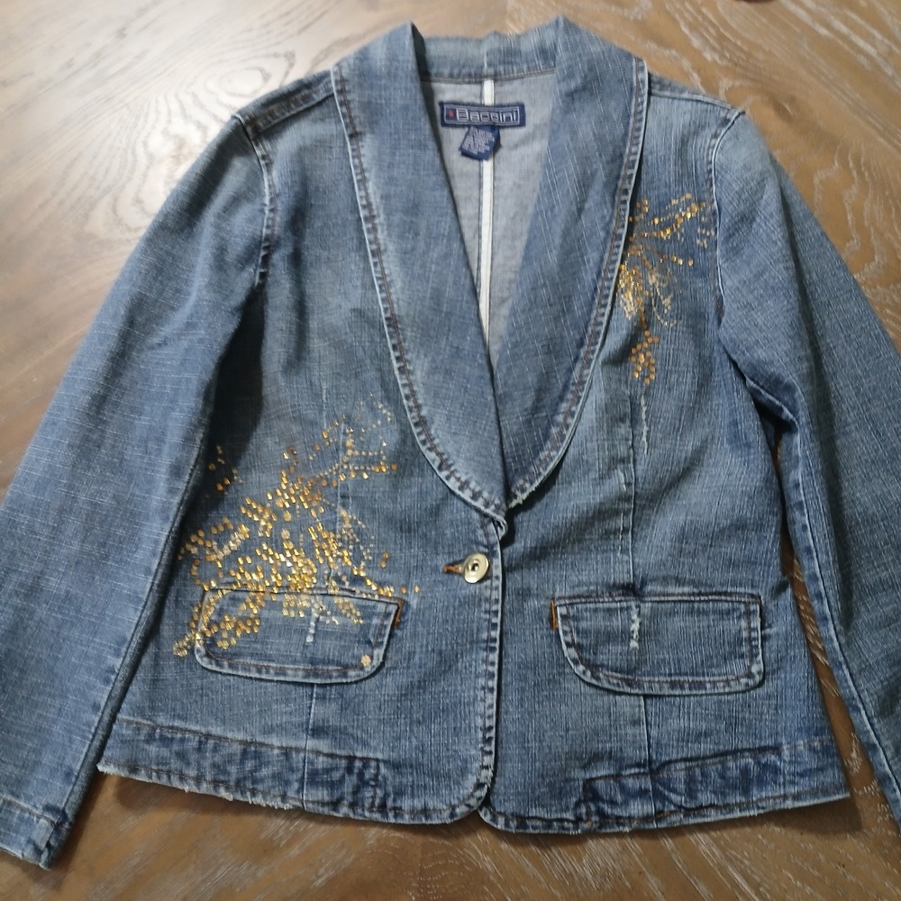 Baccini Lady Jacket Petite Medium Rhinestone Pockets One‎ Button Cowgirl
